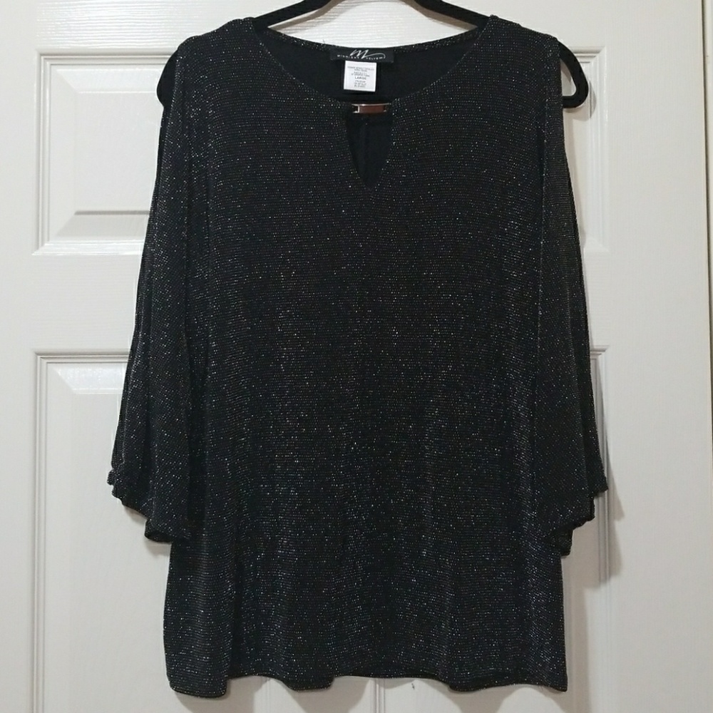 Midnight Velvet cold shoulder sparkle blouse